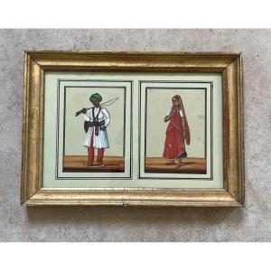 Pair Of Indian Gouaches On Mica - Circa 1830 - India