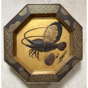 19th Century Japanese Lacquer Dish - Meiji - Takamaki-e - Lobster Decor