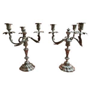 Pair Of Louis XV Style Silver Bronze Candelabra 