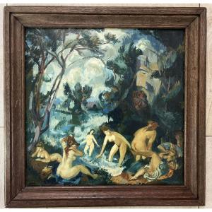 Pierre Robert Lucas - Oil On Hardboard - Circa 1940 - Bathing Scene 