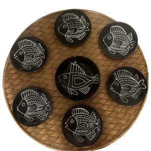 Robert Picault For Longchamps - Fish Service In Black And White Earthenware
