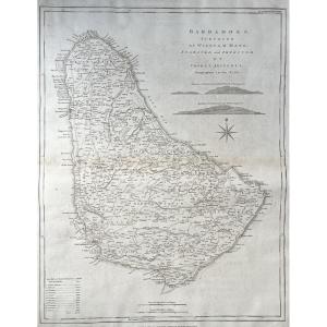 Large 18th Century Map - Barbados - Laurie Et Whittle / Jefferys