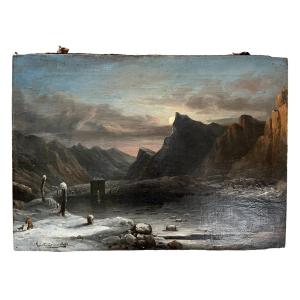 Etienne-charles Pointurier - Oil On Canvas 19th Century - Snow Landscape - 1836 - Jura