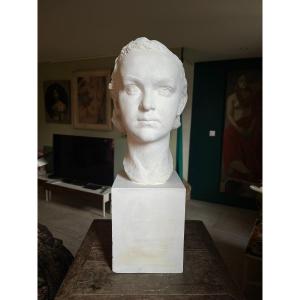 Léon Mouradoff - Plaster Bust Of A Young Girl - Signed And Dated 1935 - Workshop Proof 