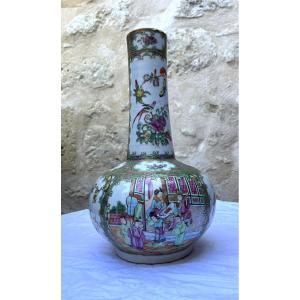 Vase Bottle China Canton Famille Rose 19th Century 