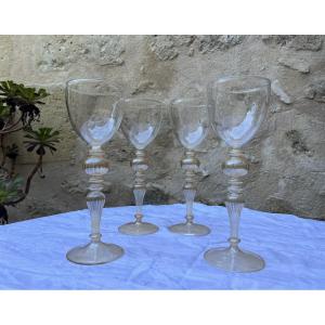 Four Large Wine Glasses - Murano Blown Glass - Venice 