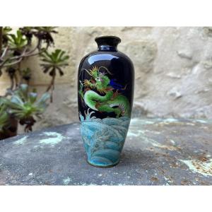 Ginbari Cloisonné Enamel Vase - Dragon - Japan - Meiji Period