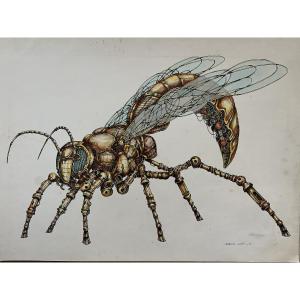 Large Original Drawing - Ink And Watercolor - Wolff Vehicles - Pilot - Steampunk - 1976