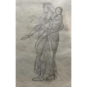 Georges Clairin - Black Chalk Drawing - War Nurse - Studio Stamp 