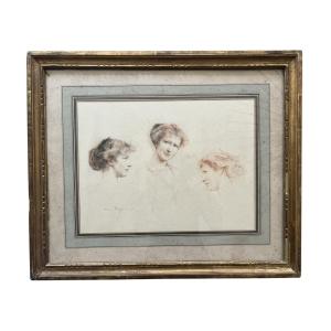 Henri Royer - Red Chalk And Black Chalk Drawing - Portrait Of A Woman - Nancy School