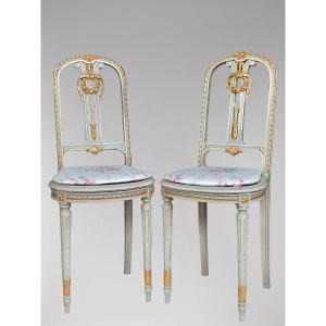 Pair Of Louis XVI Style Gray Lacquered Wood Chairs