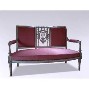 Louis XVI Style Bench Lyre Decor Pink Velvet