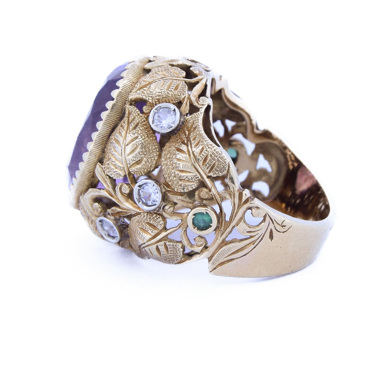 Anello Vintage Anni ’40 in Oro 18K con Ametista e Diamanti – Ametista da 10 Carati-photo-2