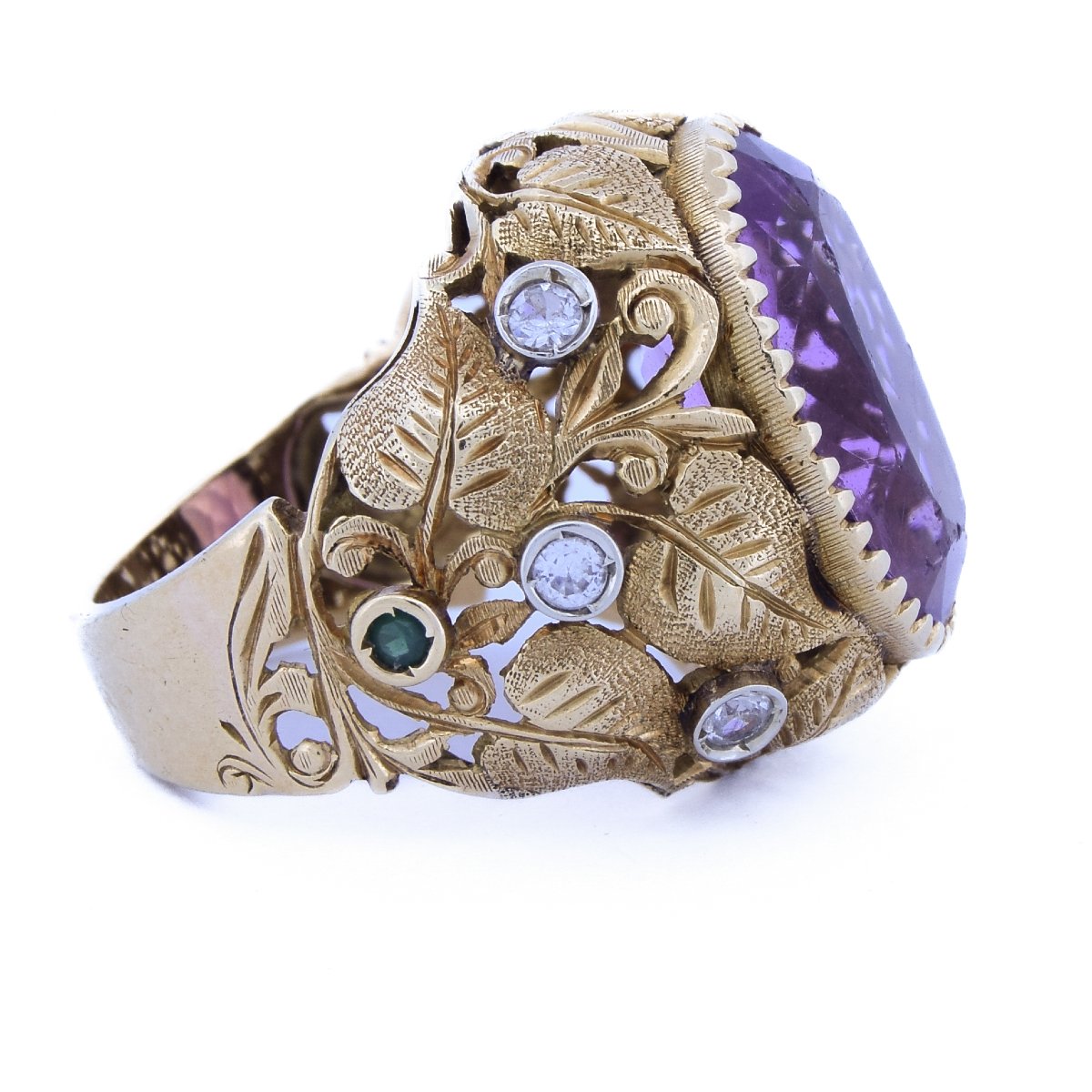 Anello Vintage Anni ’40 in Oro 18K con Ametista e Diamanti – Ametista da 10 Carati-photo-3
