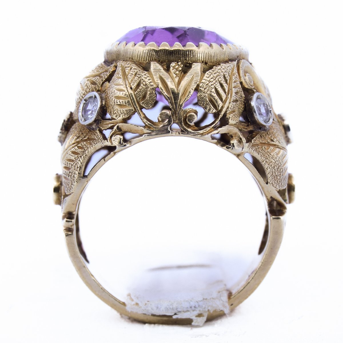 Anello Vintage Anni ’40 in Oro 18K con Ametista e Diamanti – Ametista da 10 Carati-photo-4