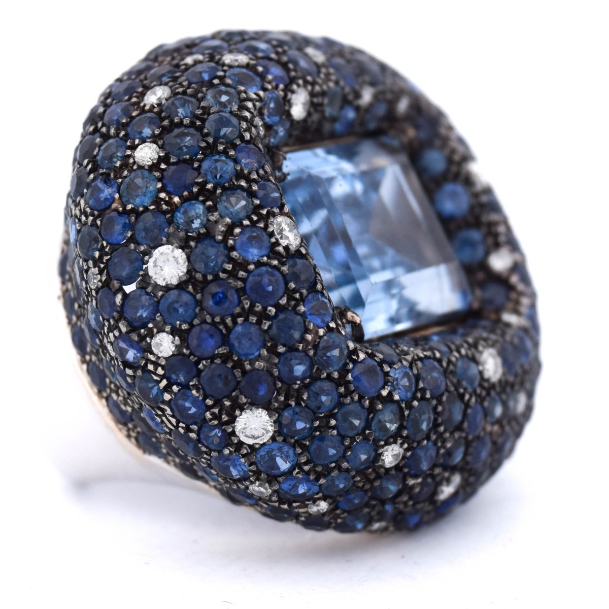 Importante anello cocktail in oro 18 kt con acquamarina, zaffiri e diamanti AN329 (00649)-photo-4