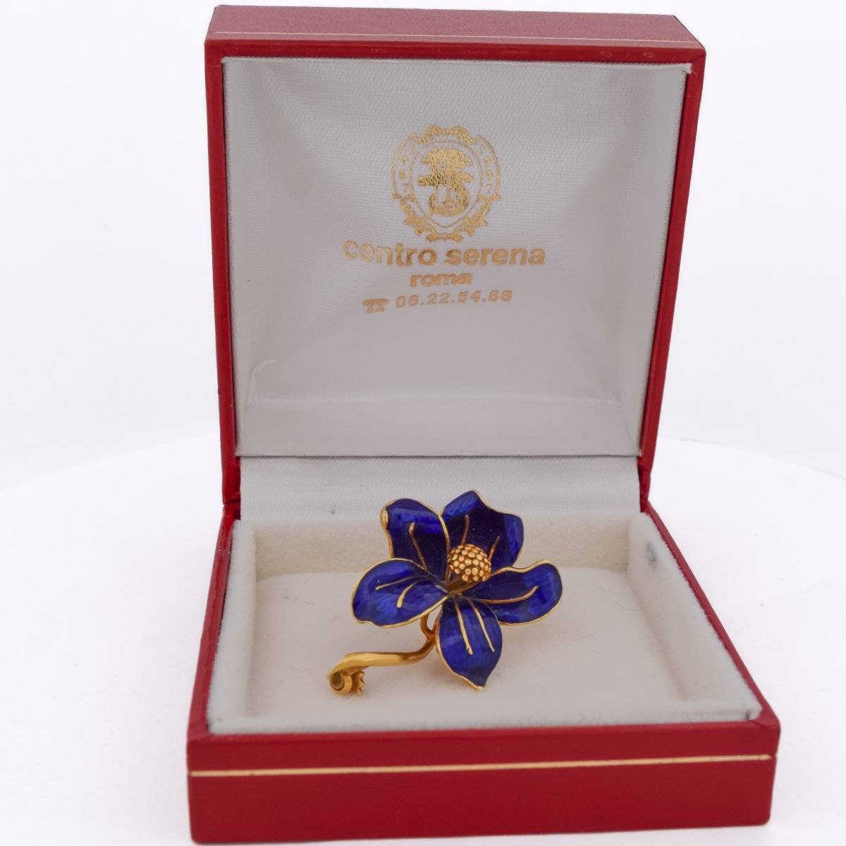 Spilla Vintage a Fiore in Oro 18 Carati e Smalto Blu      SP116-30 (0989)-photo-3