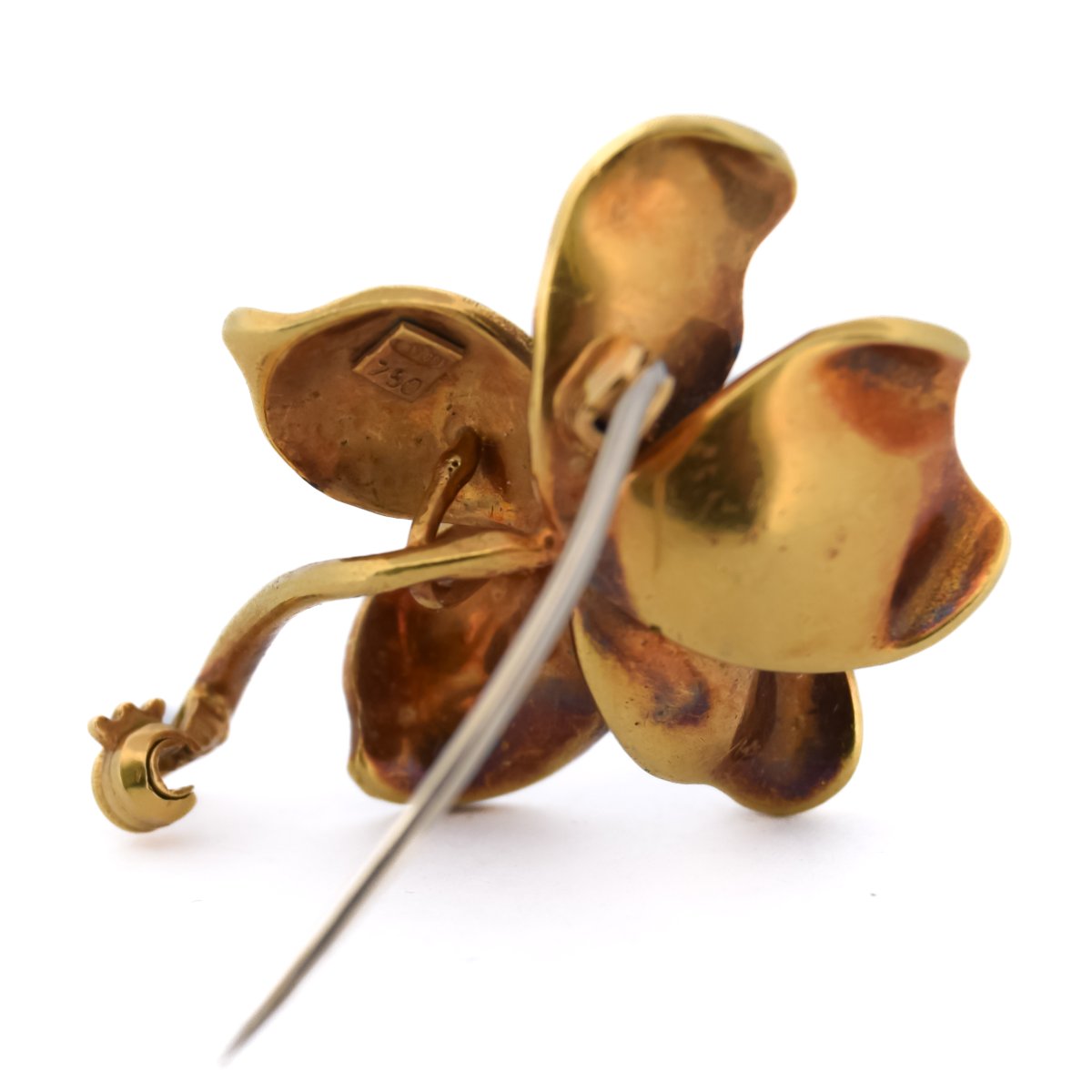 Spilla Vintage a Fiore in Oro 18 Carati e Smalto Blu      SP116-30 (0989)-photo-4