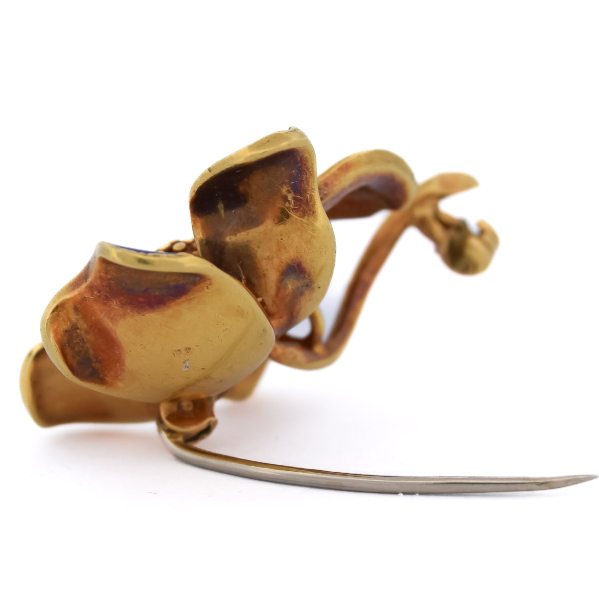 Spilla Vintage a Fiore in Oro 18 Carati e Smalto Blu      SP116-30 (0989)-photo-4