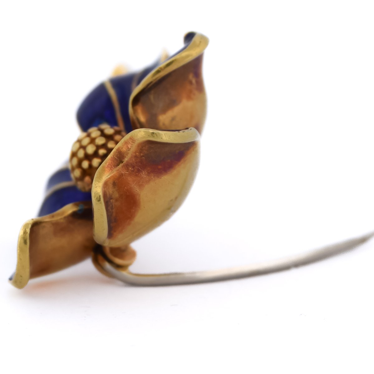 Spilla Vintage a Fiore in Oro 18 Carati e Smalto Blu      SP116-30 (0989)-photo-5