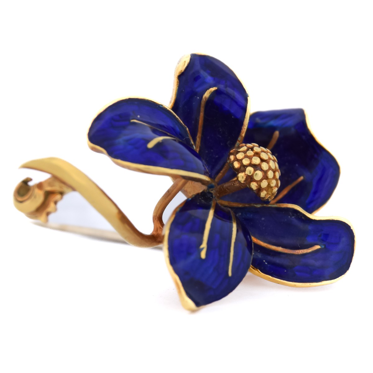 Spilla Vintage a Fiore in Oro 18 Carati e Smalto Blu      SP116-30 (0989)