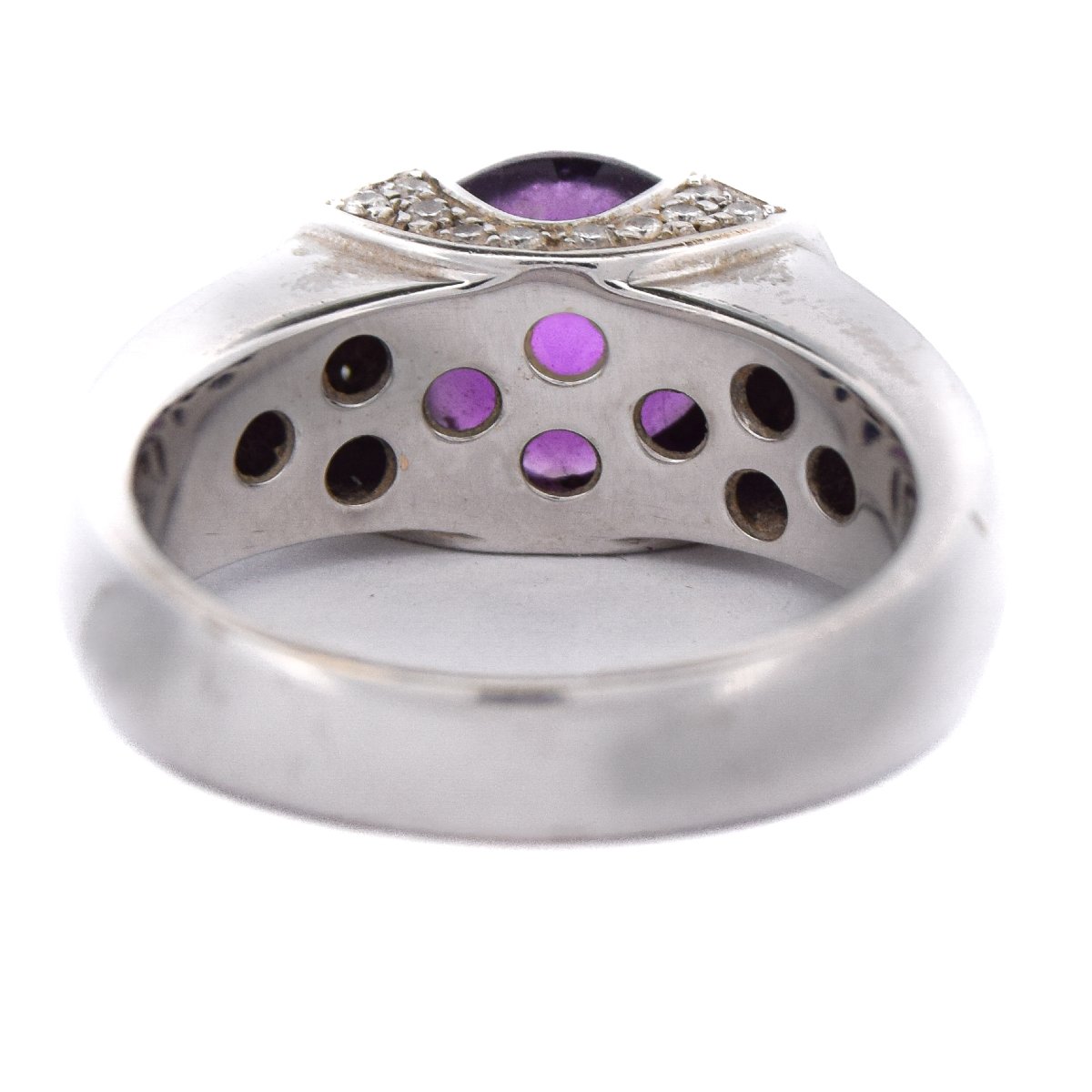 Anello Vintage in Oro 18 Carati con Ametista e Diamanti-photo-3