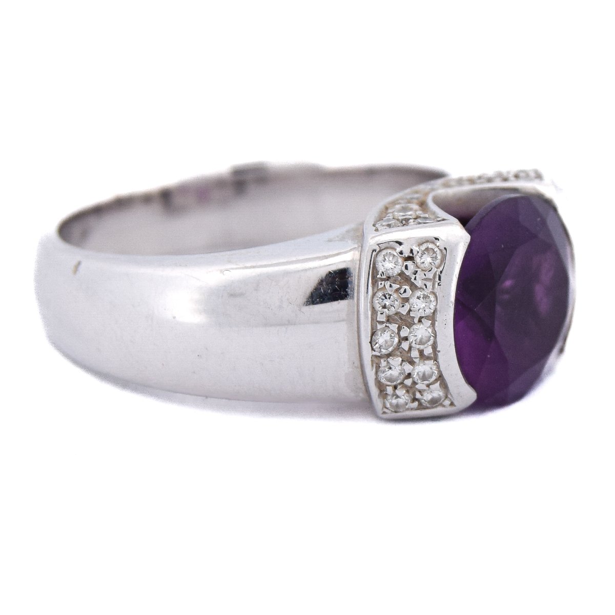 Anello Vintage in Oro 18 Carati con Ametista e Diamanti-photo-4