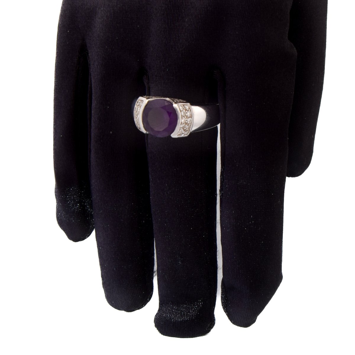 Anello Vintage in Oro 18 Carati con Ametista e Diamanti-photo-2