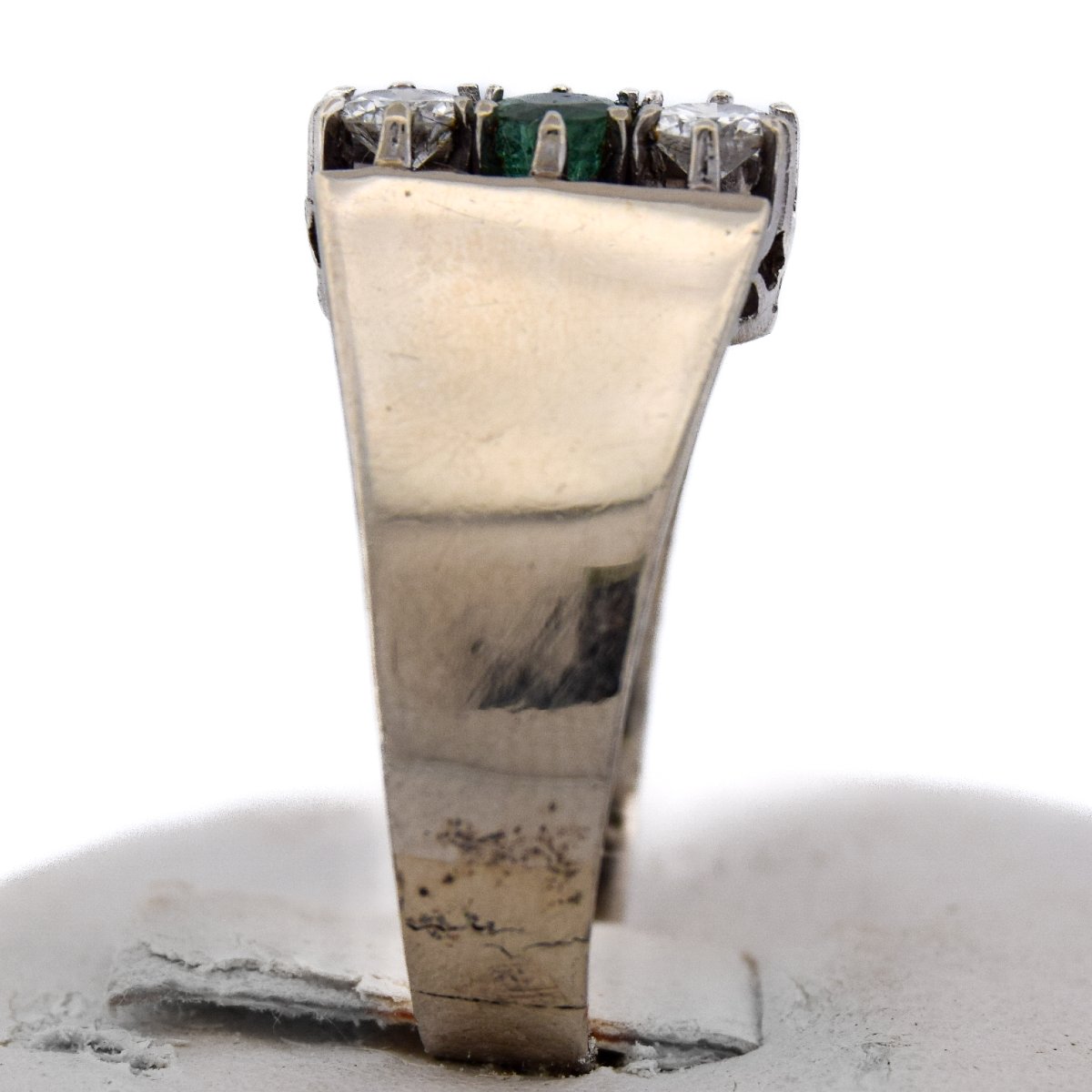 Anello Vintage in Oro 18 Carati con Smeraldo e Diamanti-photo-2