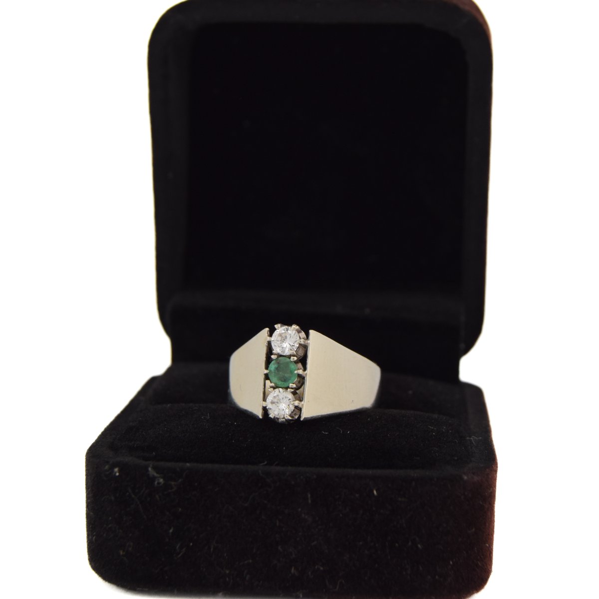 Anello Vintage in Oro 18 Carati con Smeraldo e Diamanti-photo-3