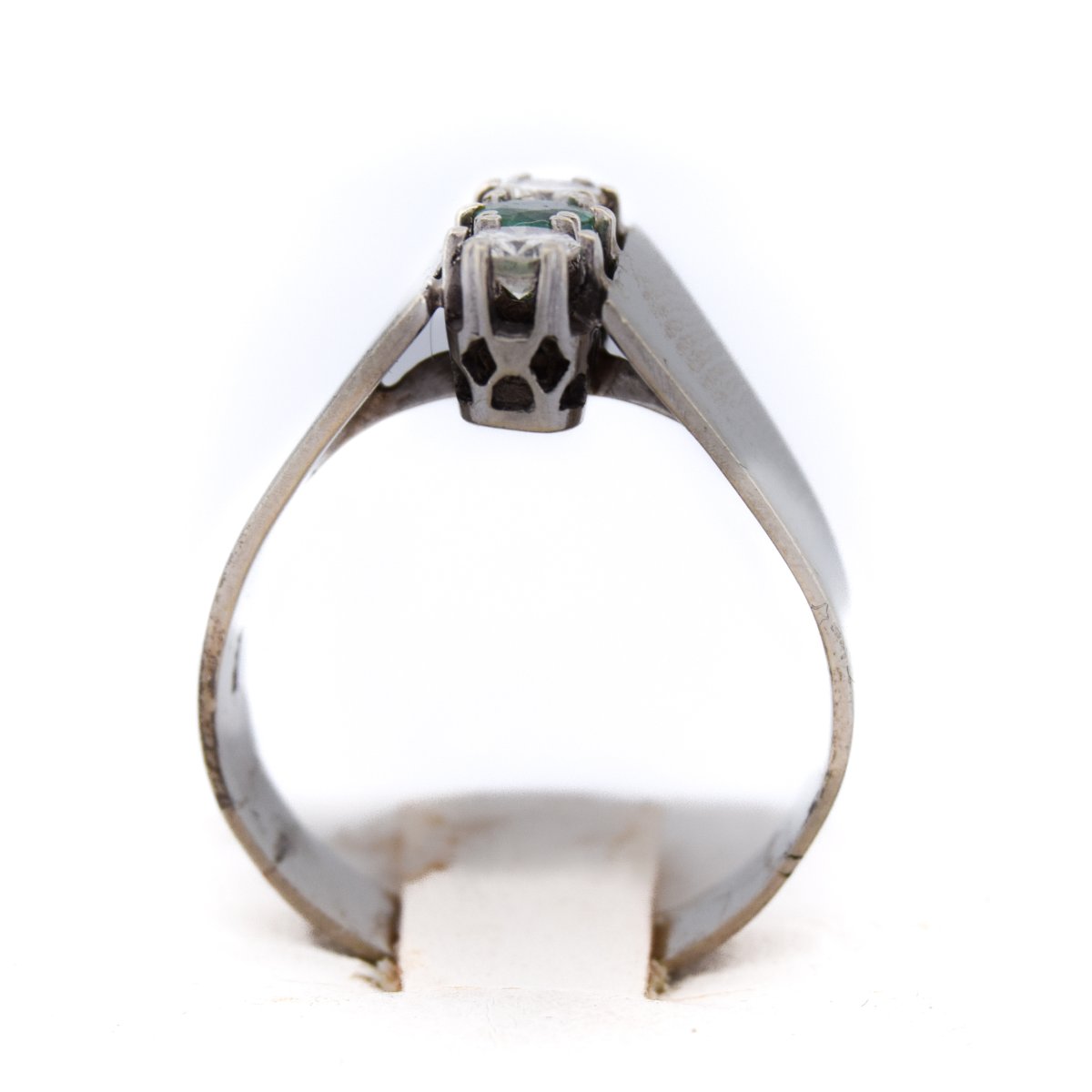 Anello Vintage in Oro 18 Carati con Smeraldo e Diamanti-photo-1