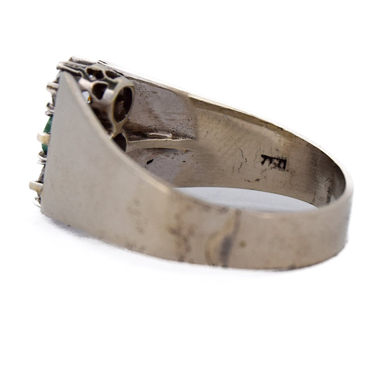 Anello Vintage in Oro 18 Carati con Smeraldo e Diamanti-photo-2