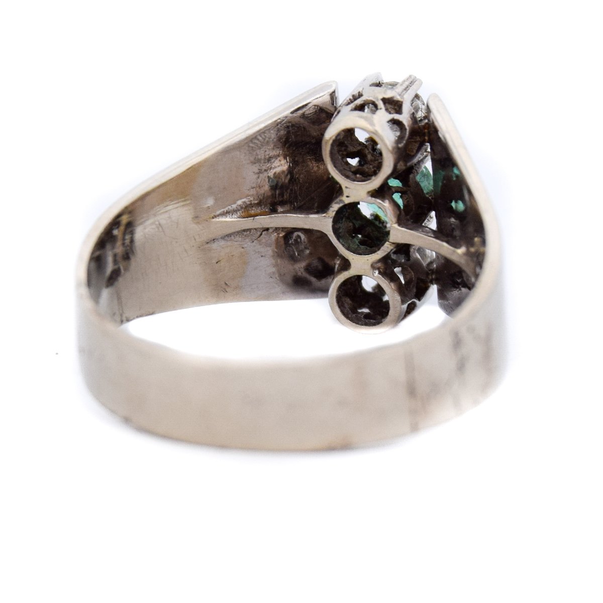 Anello Vintage in Oro 18 Carati con Smeraldo e Diamanti-photo-3