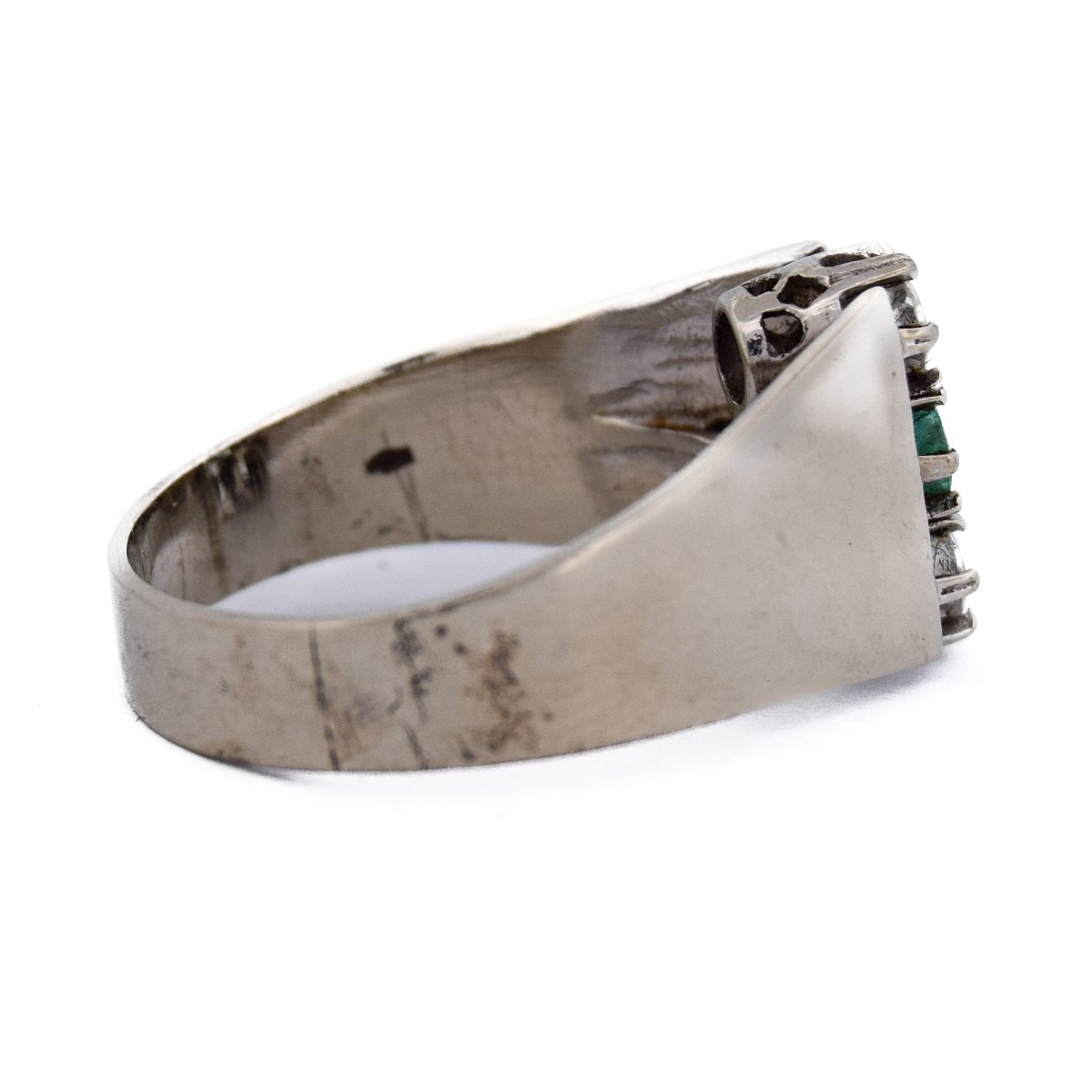 Anello Vintage in Oro 18 Carati con Smeraldo e Diamanti-photo-4