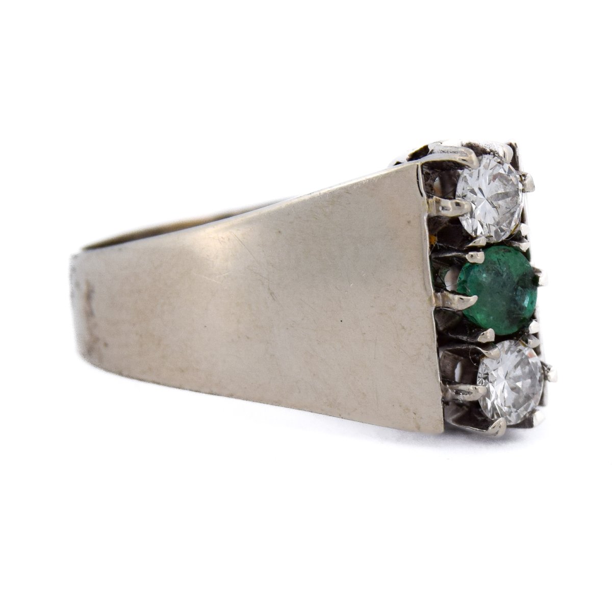 Anello Vintage in Oro 18 Carati con Smeraldo e Diamanti-photo-5