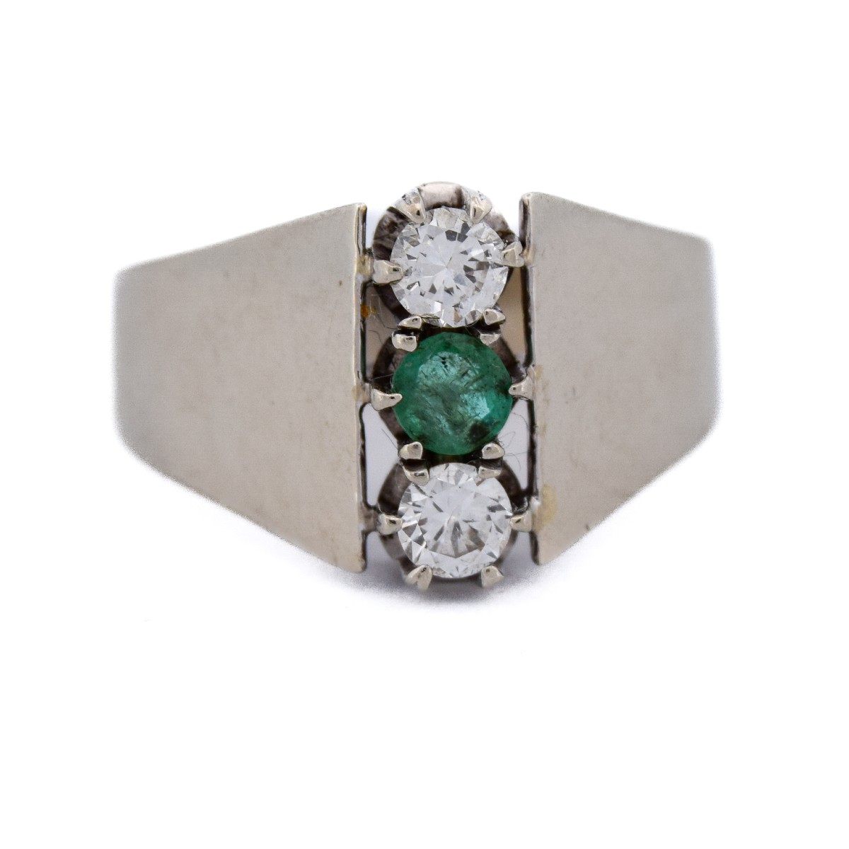 Anello Vintage in Oro 18 Carati con Smeraldo e Diamanti