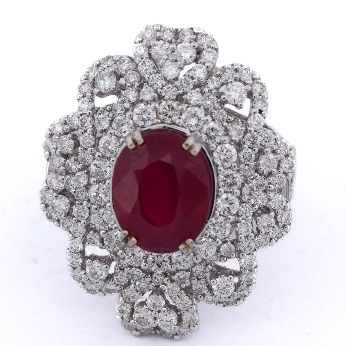 Elegante anello contemporaneo oro 18kt con rubino e diamanti      AN65 (00239)-photo-4