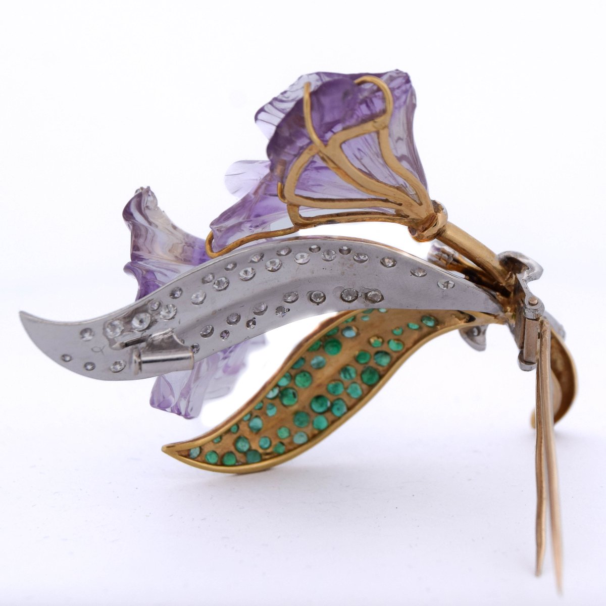 Spilla in oro 18 kt con diamanti e smeraldi       SP32 116-52 (00929)-photo-3