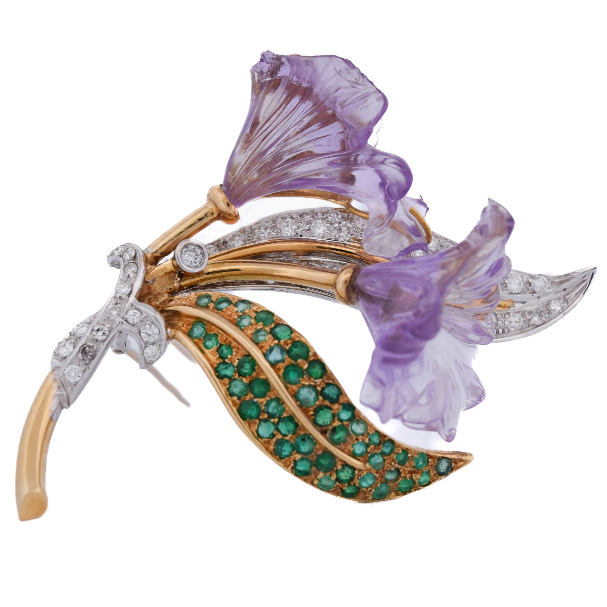 Spilla in oro 18 kt con diamanti e smeraldi       SP32 116-52 (00929)