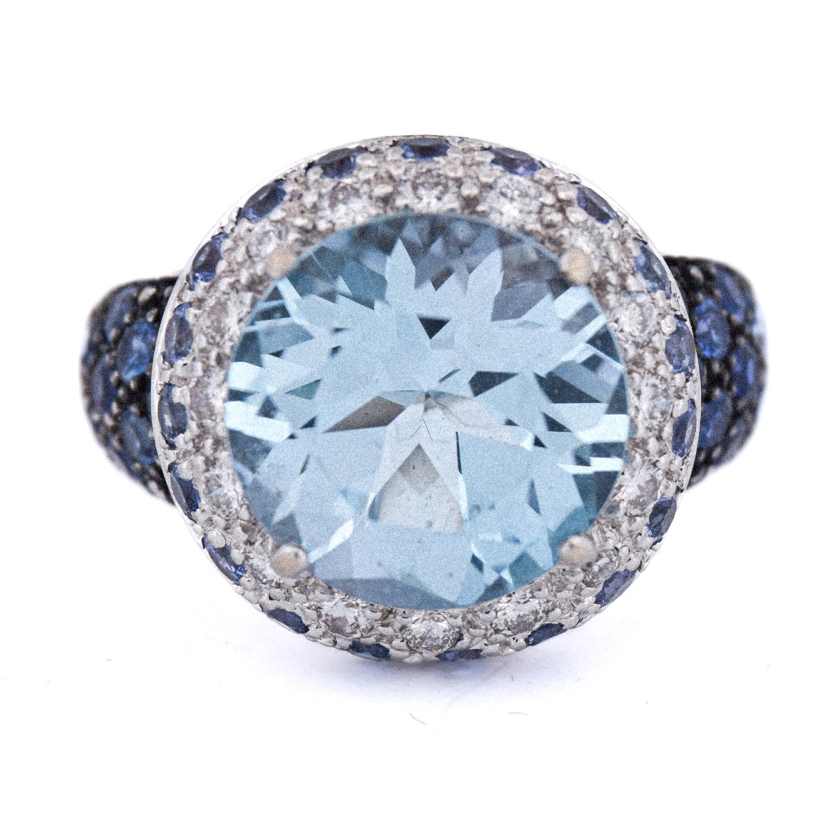 Anello in oro 18 kt topazio zaffiri diamanti   AN421 (00619)