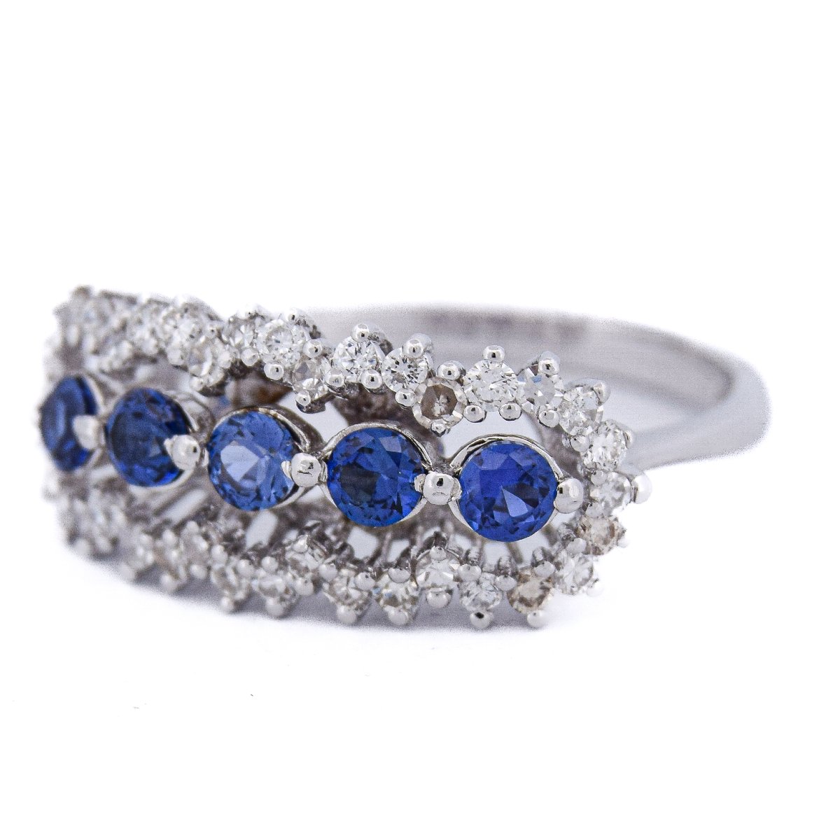 Anello Contemporaneo Oro Bianco 18 kt con Zaffiri e Diamanti   AN384 (5179)-photo-2