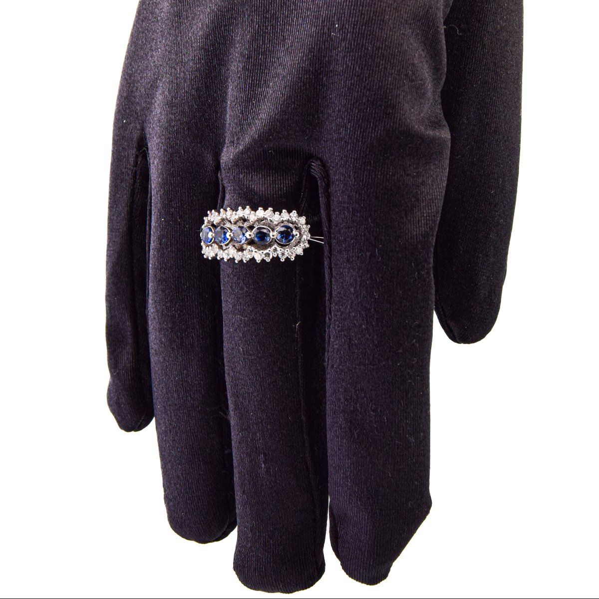 Anello Contemporaneo Oro Bianco 18 kt con Zaffiri e Diamanti   AN384 (5179)-photo-1