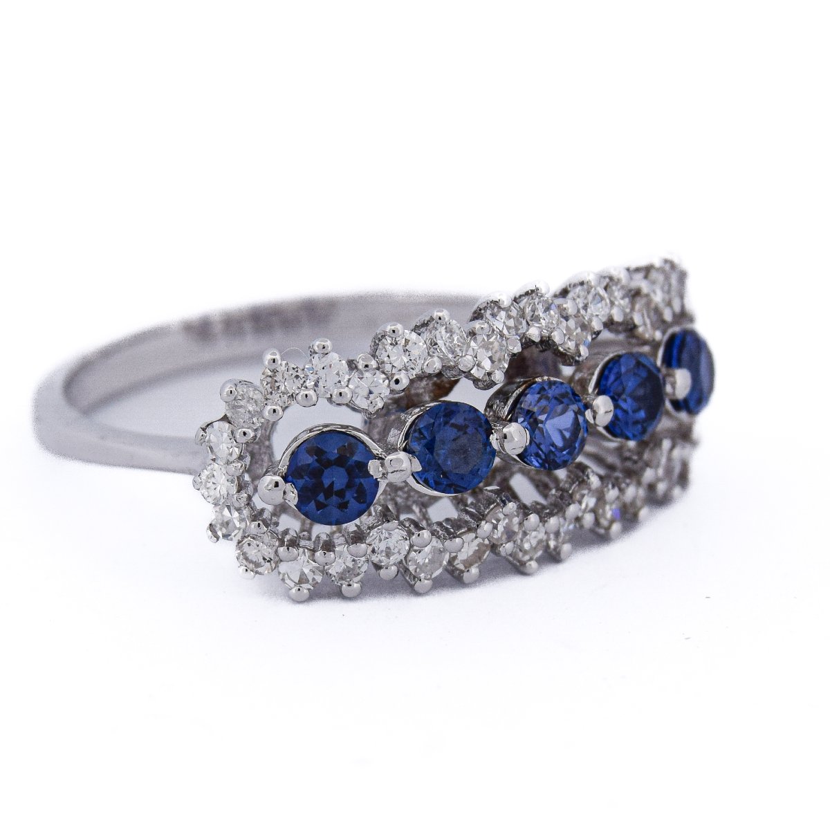 Anello Contemporaneo Oro Bianco 18 kt con Zaffiri e Diamanti   AN384 (5179)-photo-6