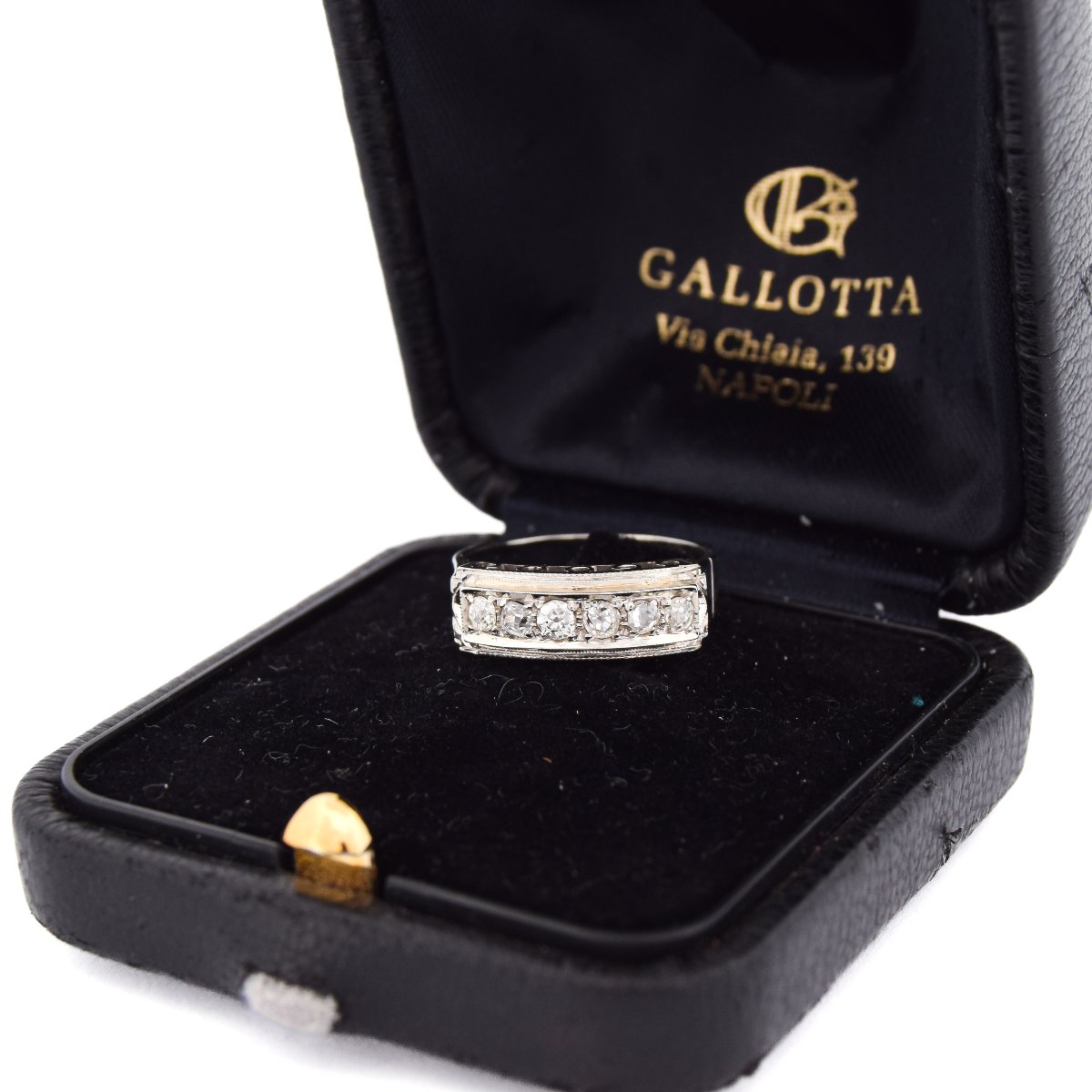 Anello Art Déco Oro Bianco 18 kt con Diamanti Taglio Antico-photo-2