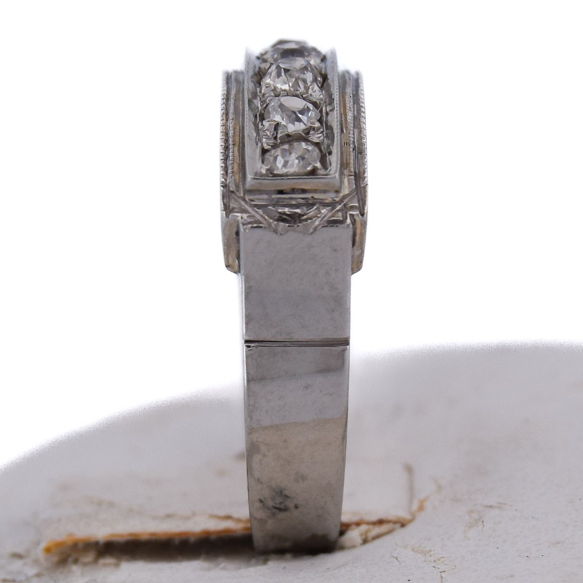 Anello Art Déco Oro Bianco 18 kt con Diamanti Taglio Antico-photo-2