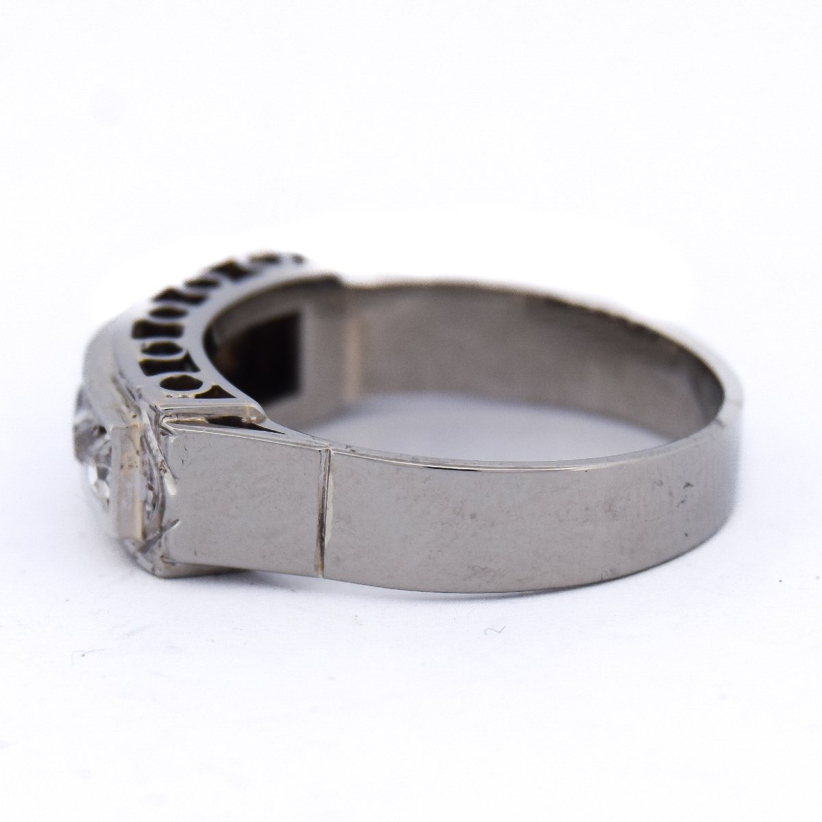 Anello Art Déco Oro Bianco 18 kt con Diamanti Taglio Antico-photo-6