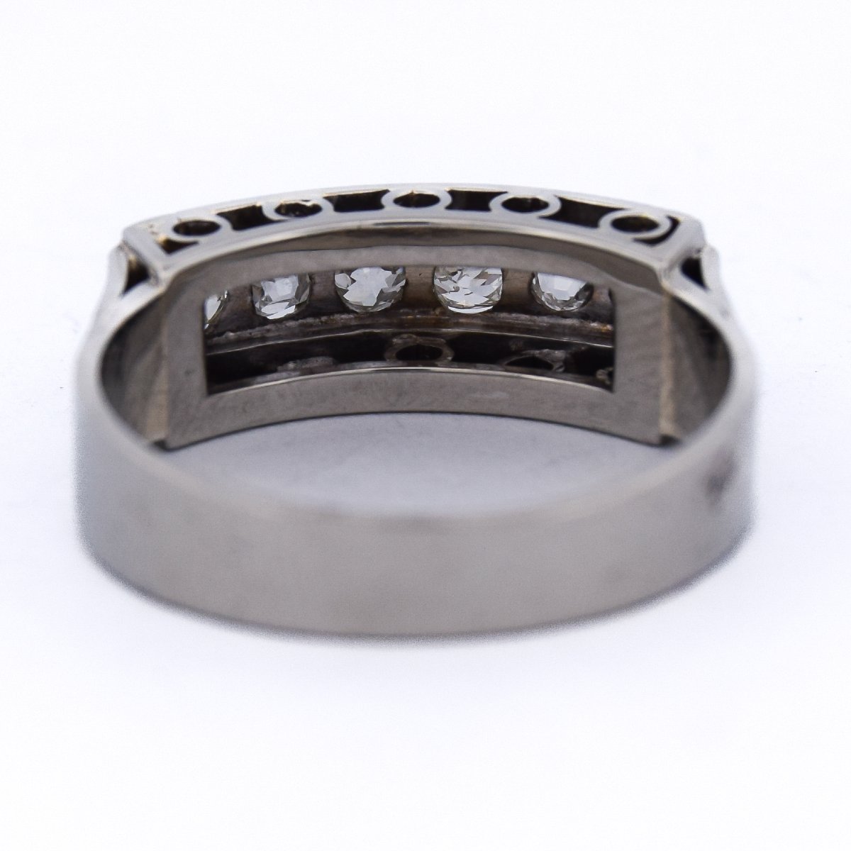 Anello Art Déco Oro Bianco 18 kt con Diamanti Taglio Antico-photo-7