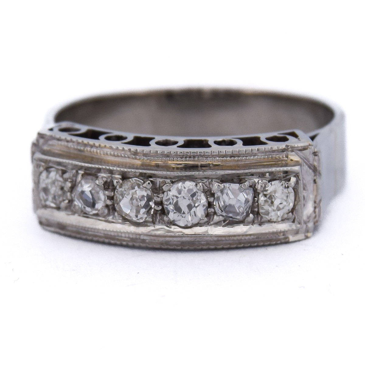 Anello Art Déco Oro Bianco 18 kt con Diamanti Taglio Antico