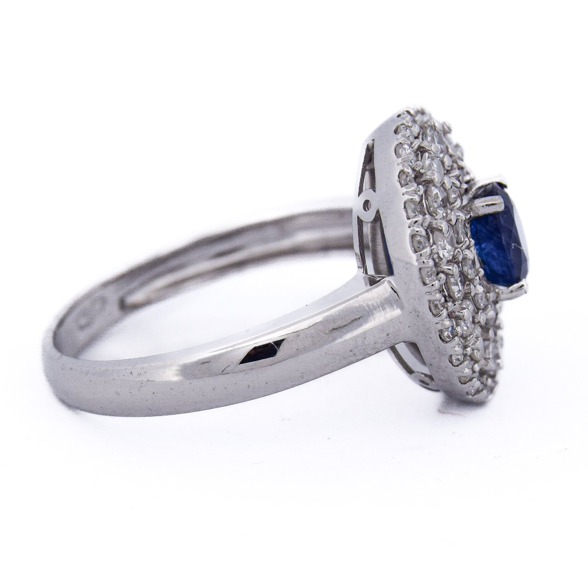 Anello Contemporaneo Oro Bianco 18 kt con Zaffiro e Diamanti Double Halo   AN551 (0089)-photo-3