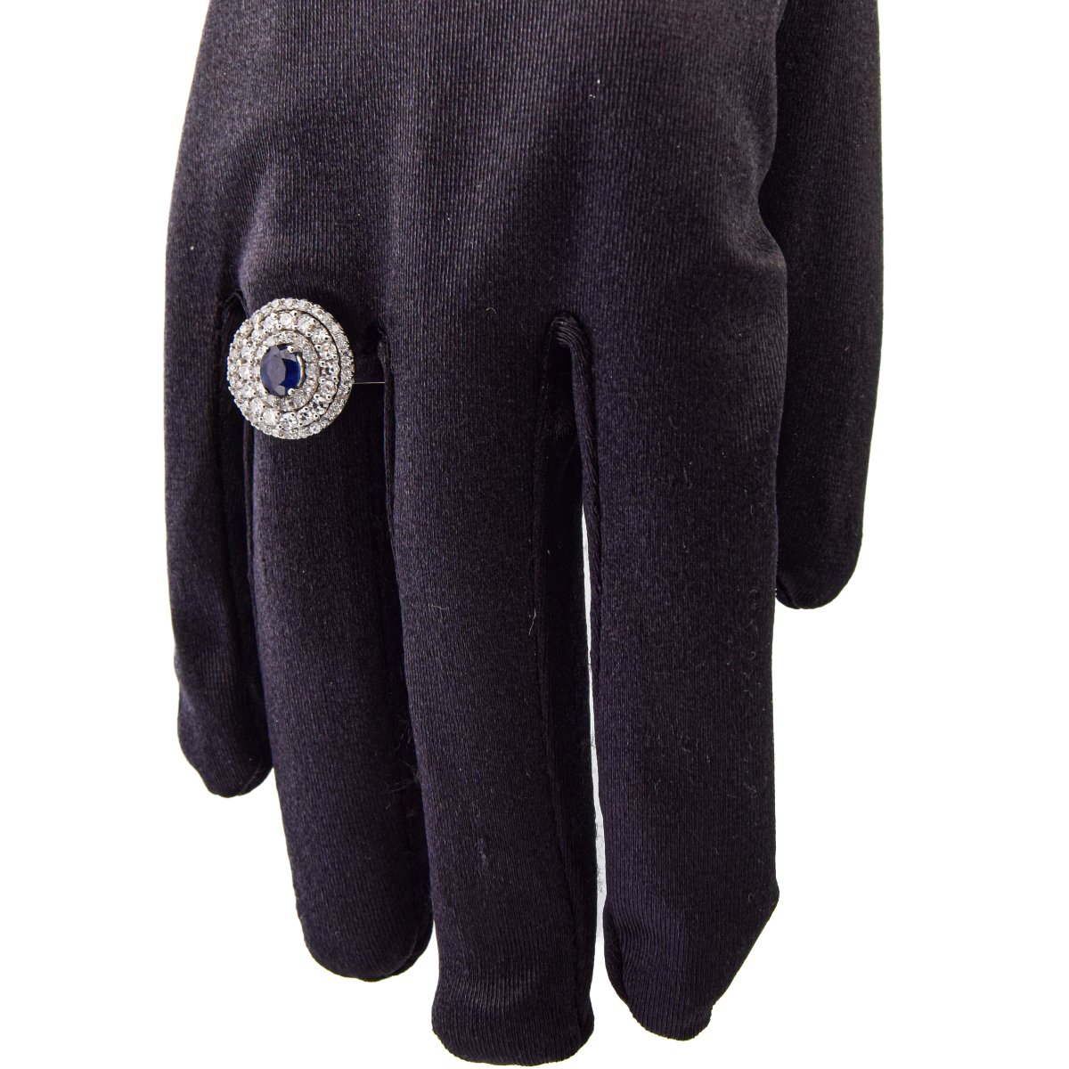 Anello Contemporaneo Oro Bianco 18 kt con Zaffiro e Diamanti Double Halo   AN551 (0089)-photo-2